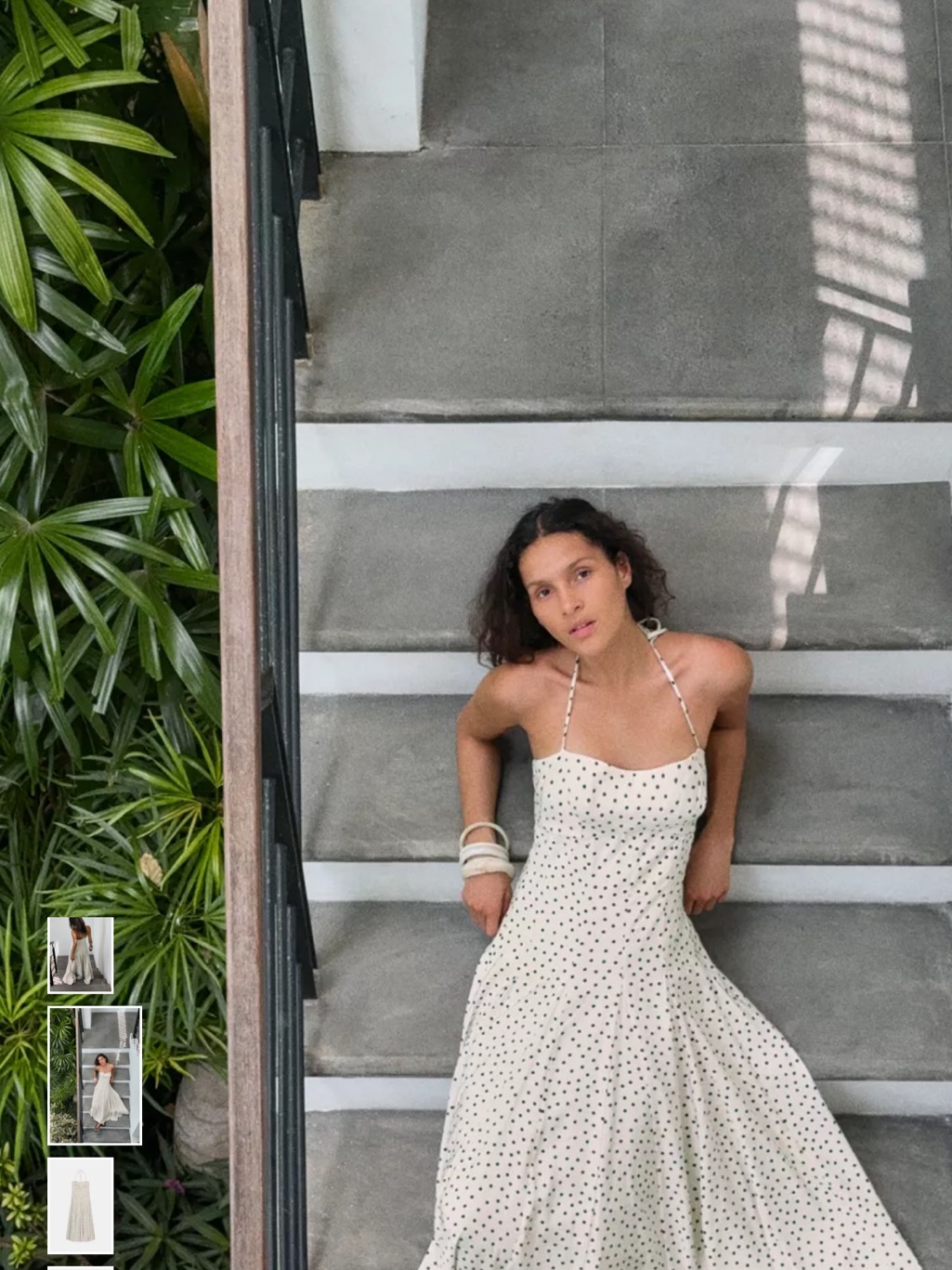 Zara Cream Halter Maxi Dress With Black Polka Dots